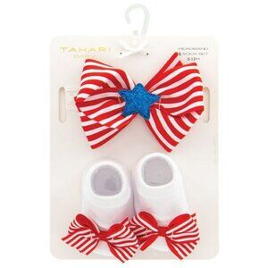Tahari Americana Baby Headband & Sock Set  0-12 Months Red & White Design NEW